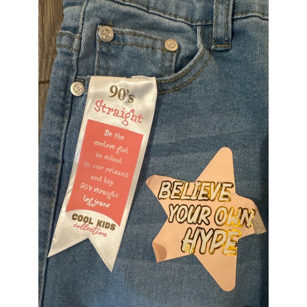 Celebrity Ace Girls 90s Straight Leg Jeans Light NWT Floral Embroidered Size 14 - Picture 3 of 10